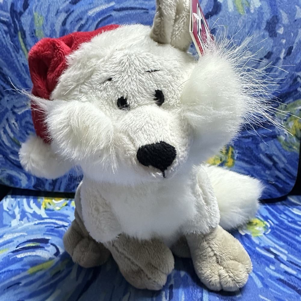 Ganz White Winter Fox 7" Stuffed Animal Plush Toy Santa Hat Christmas Rare